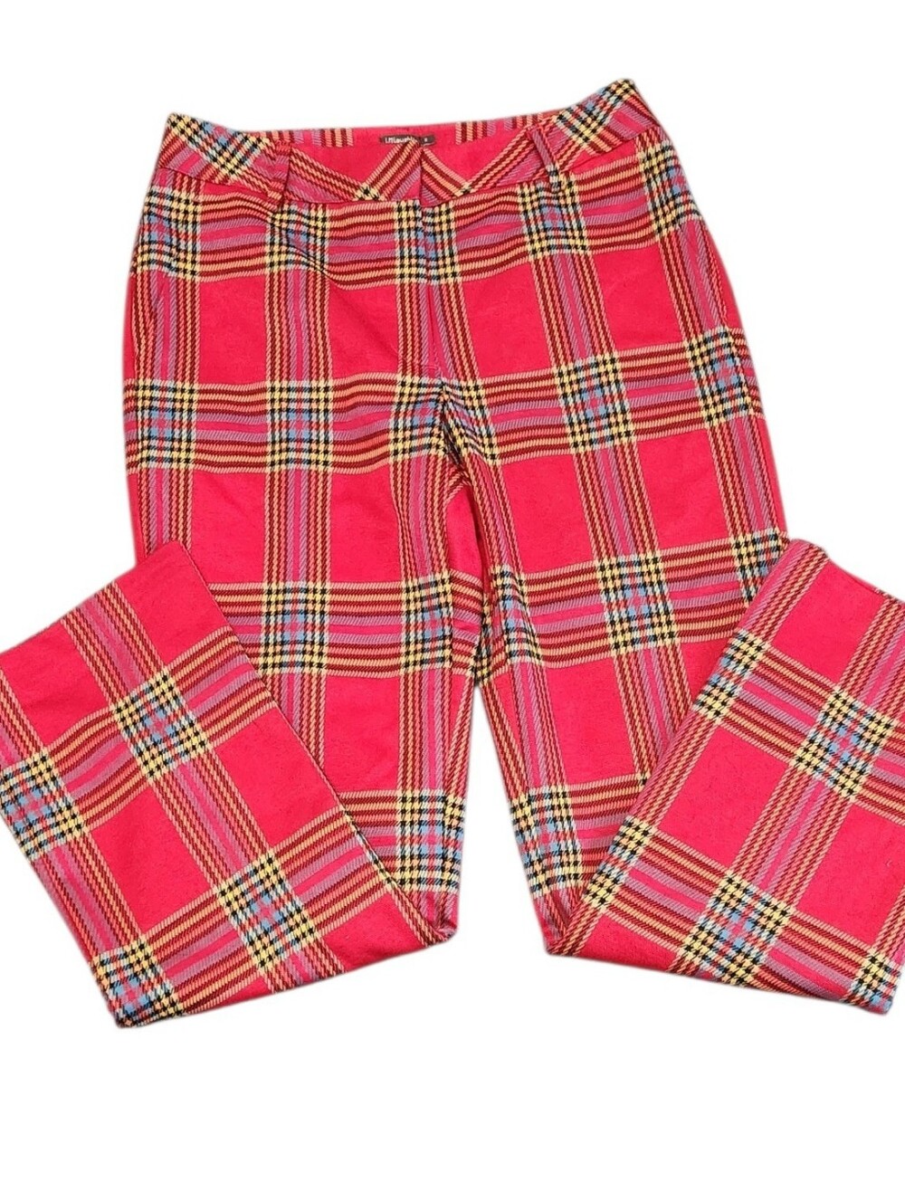 J.McLaughlin Hattie Pants Women's Plaid Jacquard Red Black Yellow Size 6 - Picture 3 of 11